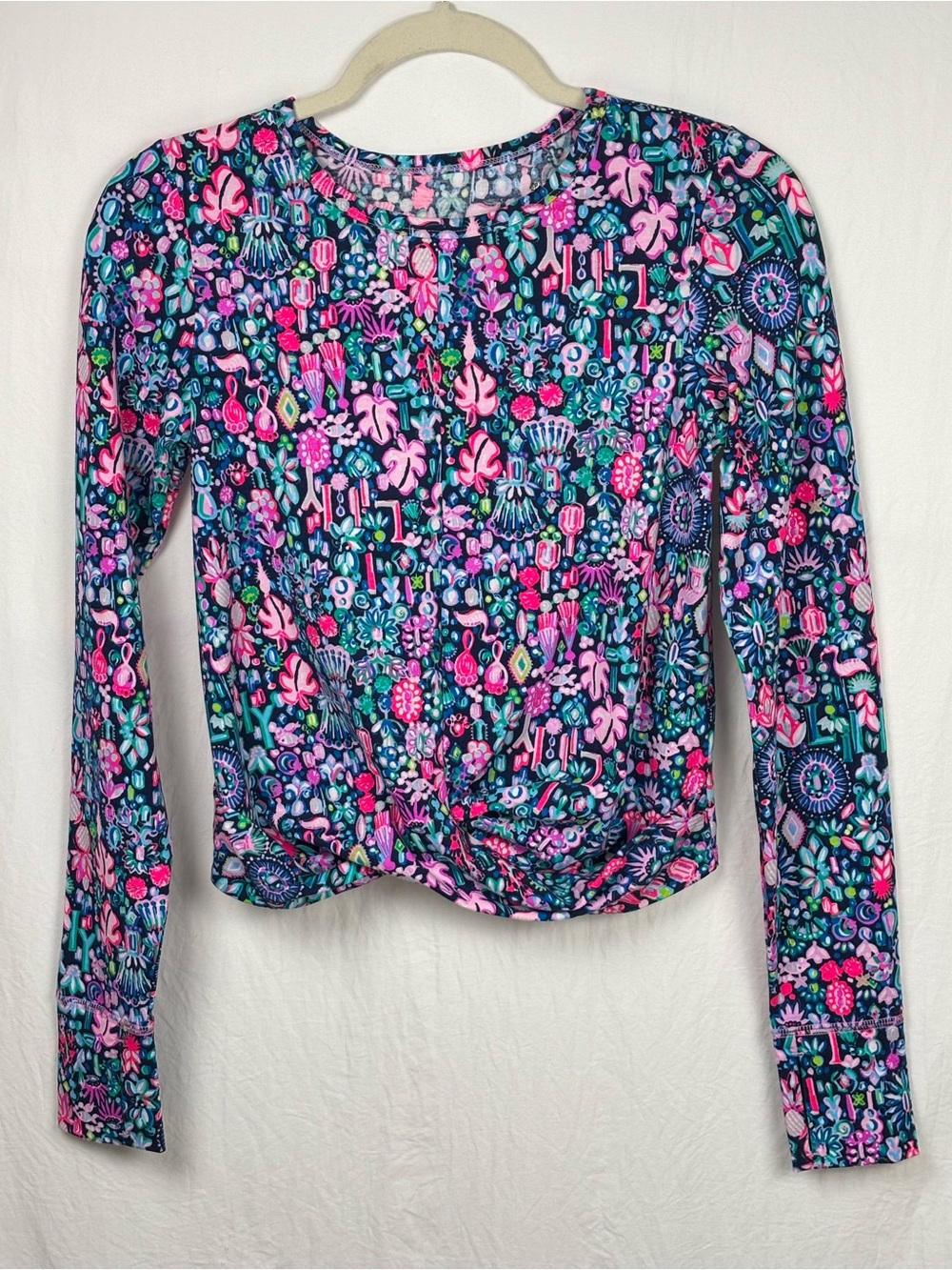 Lilly Pulitzer Luxetic Long Sleeve Twist-Front Floral Print XS Top - Pink & Blue